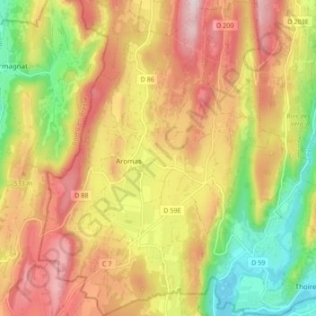 Aromas topographic map, elevation, terrain