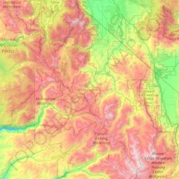 Alpine County topographic map, elevation, terrain