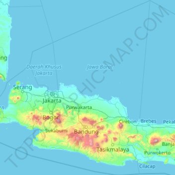 West-Java topographic map, elevation, terrain