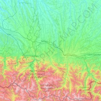 Hautespyrenees topographic map, elevation, terrain
