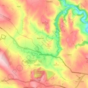 Waterhouses topographic map, elevation, terrain