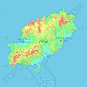 Ibiza topographic map, elevation, terrain