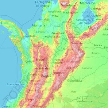 Río Magdalena topographic map, elevation, terrain