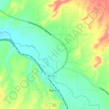 Duncan topographic map, elevation, terrain