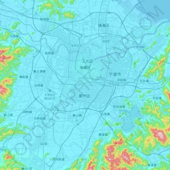 Haishu District topographic map, elevation, terrain