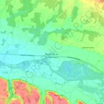 Bordères-et-Lamensans topographic map, elevation, terrain