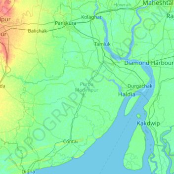 Purba Medinipur topographic map, elevation, terrain