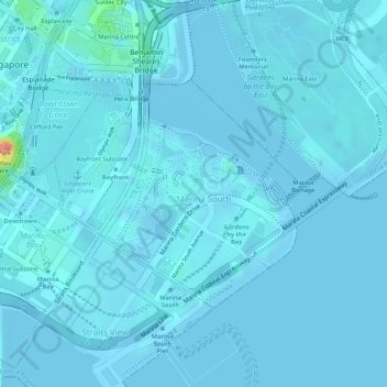 Gardens by the Bay topographic map, elevation, terrain