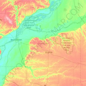 Cass County topographic map, elevation, terrain