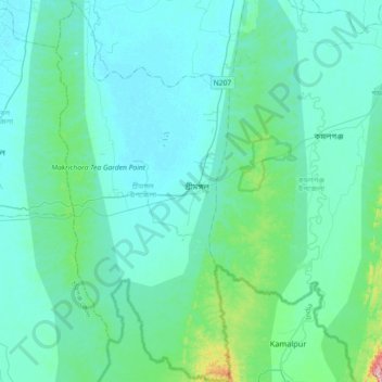 Sreemangal Upazila topographic map, elevation, terrain