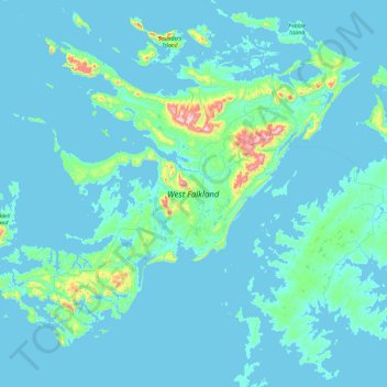 West Falkland topographic map, elevation, terrain