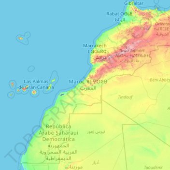 Maroc topographic map, elevation, terrain
