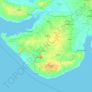 Kathiawar topographic map, elevation, terrain