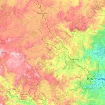uMgeni Local Municipality topographic map, elevation, terrain