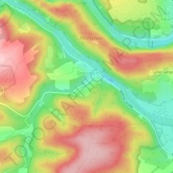 Dreisbach topographic map, elevation, terrain