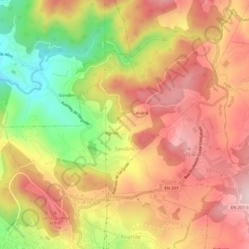 Sendim topographic map, elevation, terrain