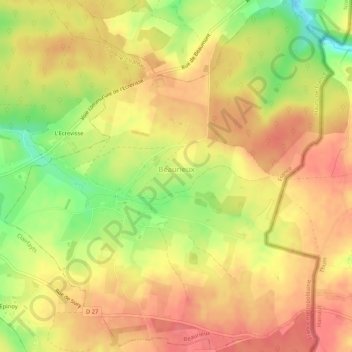 Beaurieux topographic map, elevation, terrain