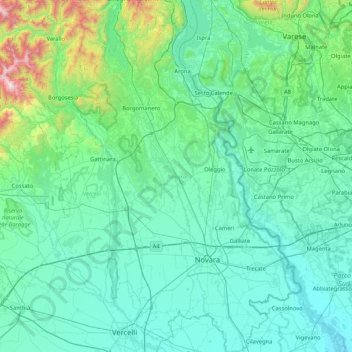 Novara topographic map, elevation, terrain