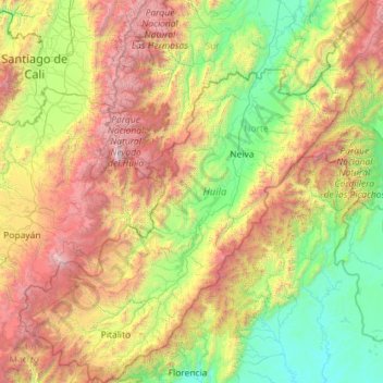 Huila topographic map, elevation, terrain