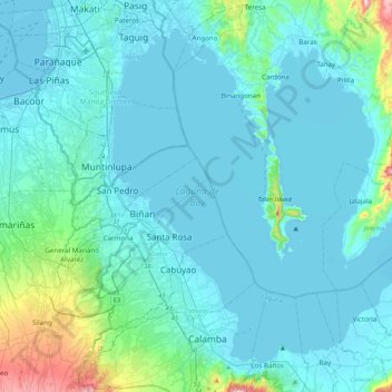 Laguna de Bay topographic map, elevation, terrain