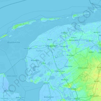Fryslân topographic map, elevation, terrain