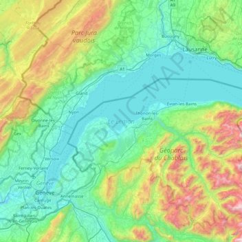Lake Geneva topographic map, elevation, terrain