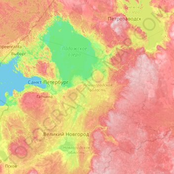 Oblast' di Leningrado topographic map, elevation, terrain