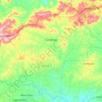 Casinhas topographic map, elevation, terrain