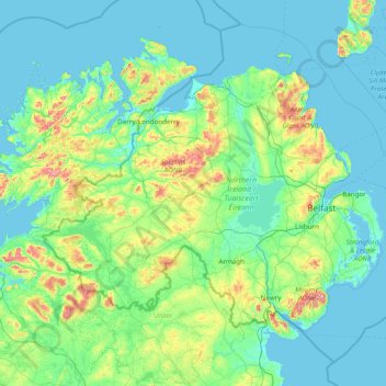 Irlanda del Norte topographic map, elevation, terrain