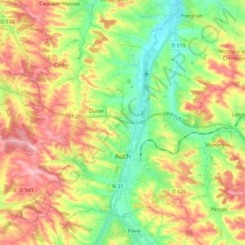 Auch topographic map, elevation, terrain