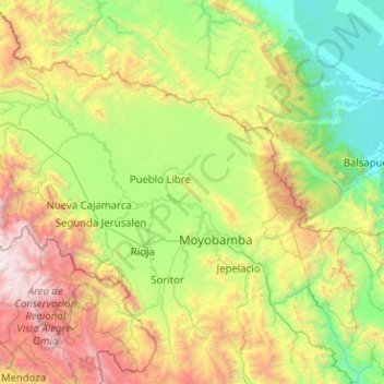 Moyobamba topographic map, elevation, terrain