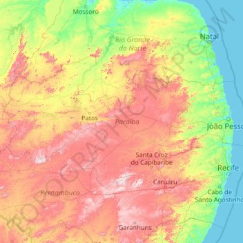 Paraíba topographic map, elevation, terrain