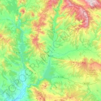 Graus topographic map, elevation, terrain