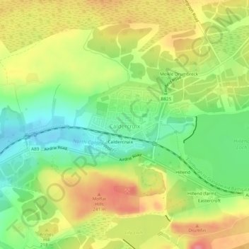 Caldercruix topographic map, elevation, terrain
