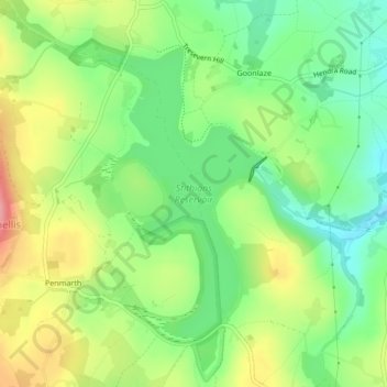 Stithians Reservoir topographic map, elevation, terrain