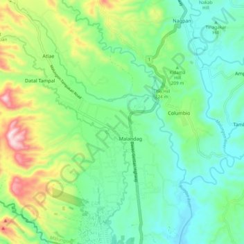 Buayan River topographic map, elevation, terrain