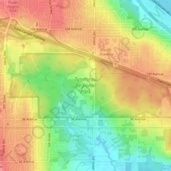 Tynehead Regional Park topographic map, elevation, terrain