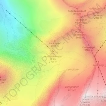 Braunschweiger Hütte topographic map, elevation, terrain