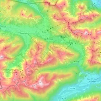 Tannheimer Tal topographic map, elevation, terrain
