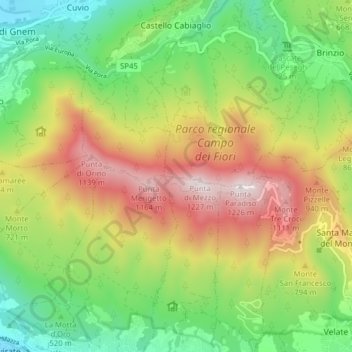 Campo dei Fiori topographic map, elevation, terrain