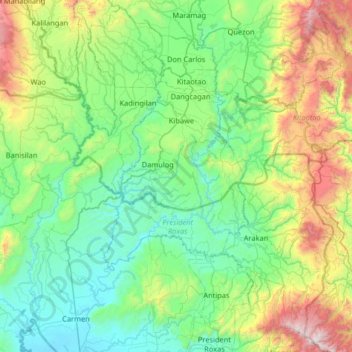 Pulangi River topographic map, elevation, terrain