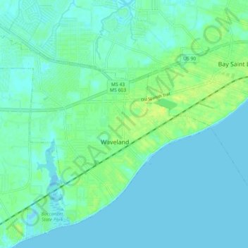 Waveland topographic map, elevation, terrain