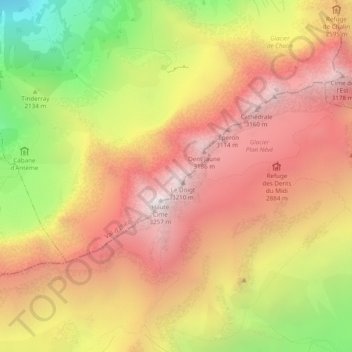 Dents du Midi topographic map, elevation, terrain