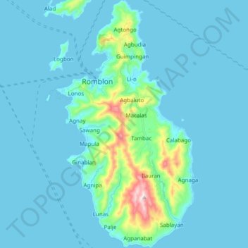 Romblon Island topographic map, elevation, terrain