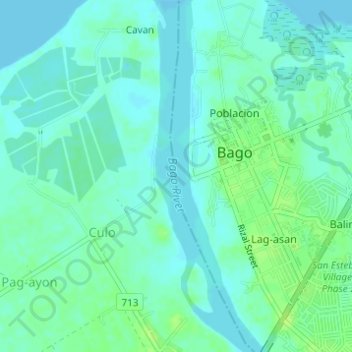 Bago River topographic map, elevation, terrain