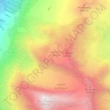 Vadrettin da Misaun topographic map, elevation, terrain