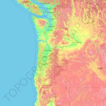 Cascade Range topographic map, elevation, terrain