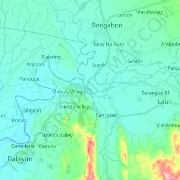 Pampanga River topographic map, elevation, terrain