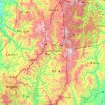 Upper Agno River Basin topographic map, elevation, terrain