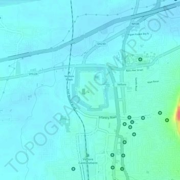 Vellore Fort topographic map, elevation, terrain